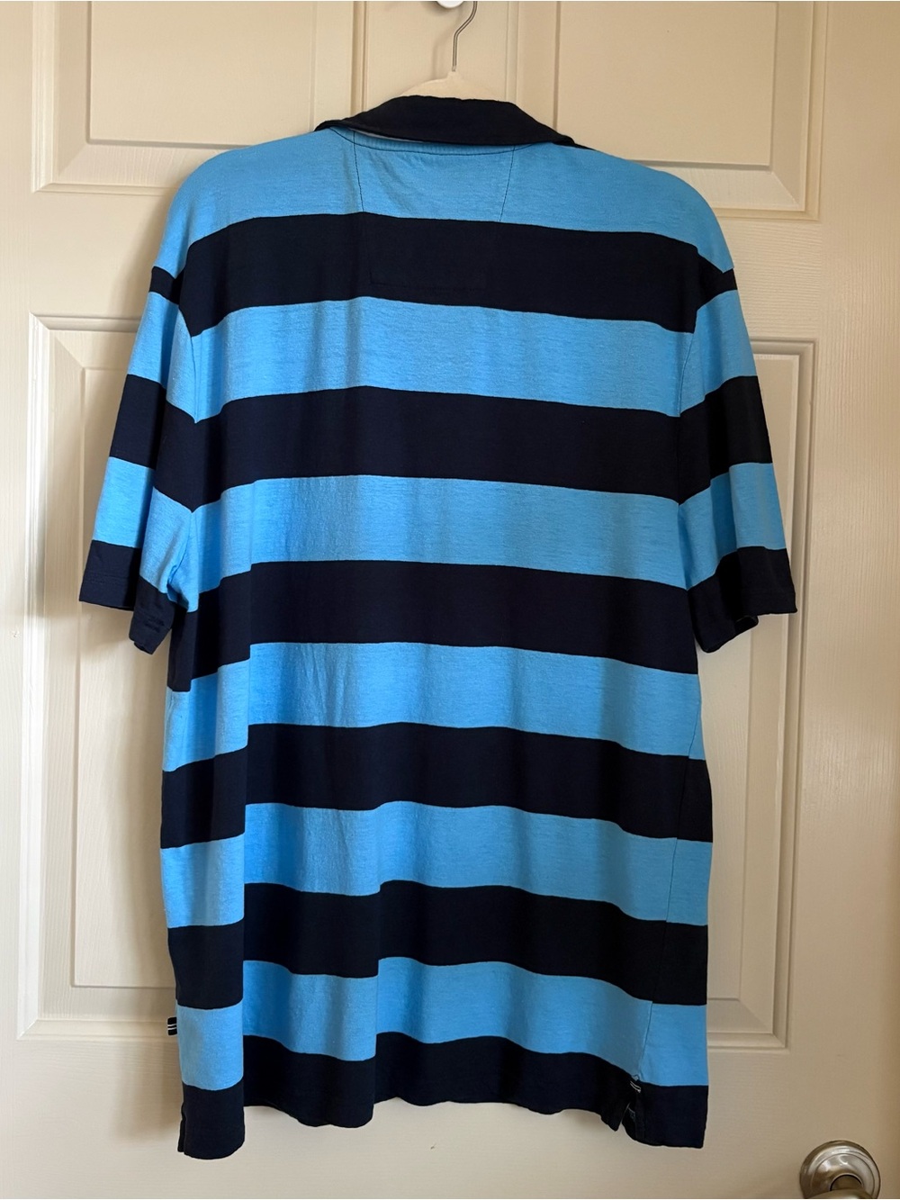 Nautica Blue Navy Striped Polo Shirt Large Short Sleeve Cotton Preppy Golfcore - Picture 2 of 5